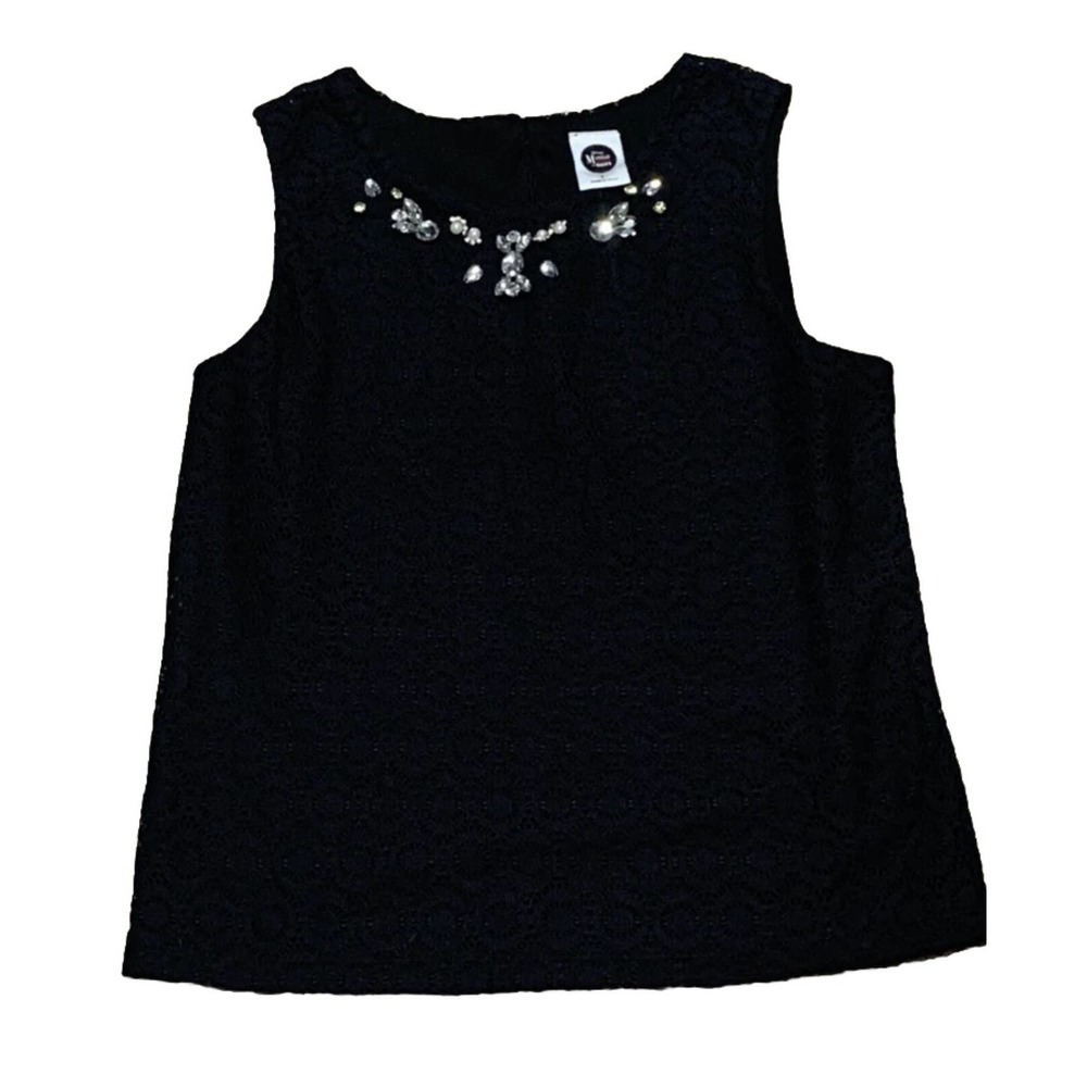 Disney‎ Minnie Rocks the Dots Womens Shirt Size Large Black Lace Jeweled Top